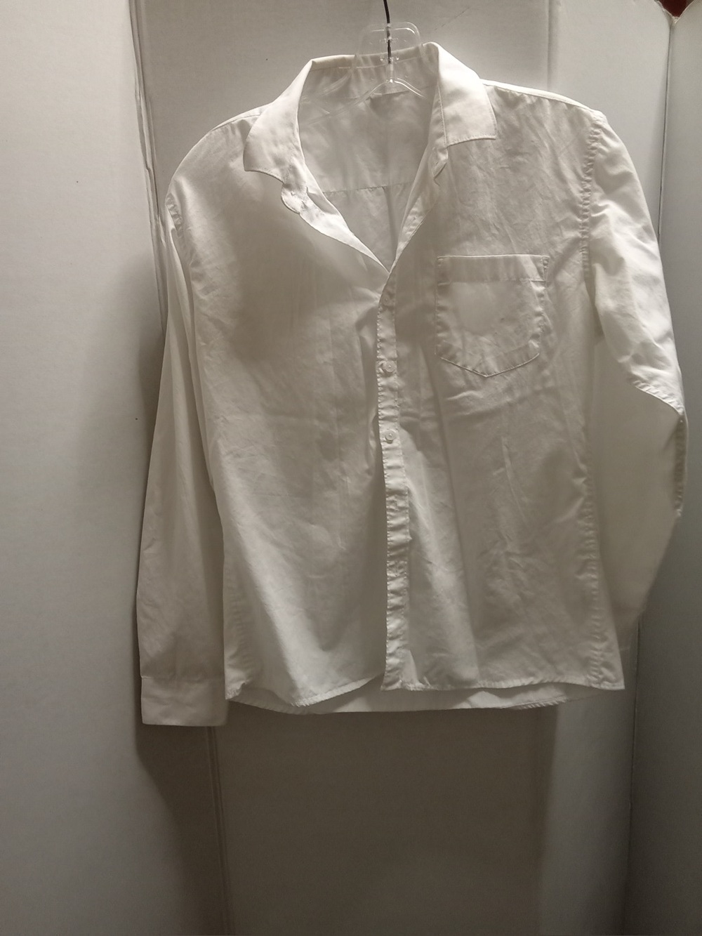 Boys White Long Sleeve Button Down Shirt with Front Pocket Size 16 A5
